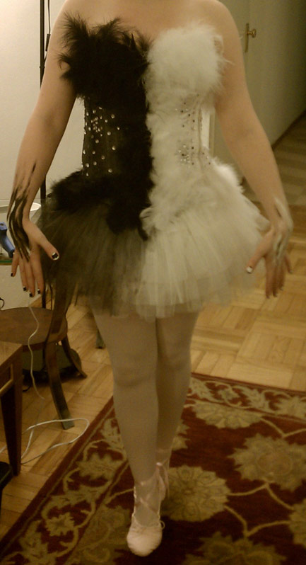 even see the Black Swan side of my costume in the mirror to the right